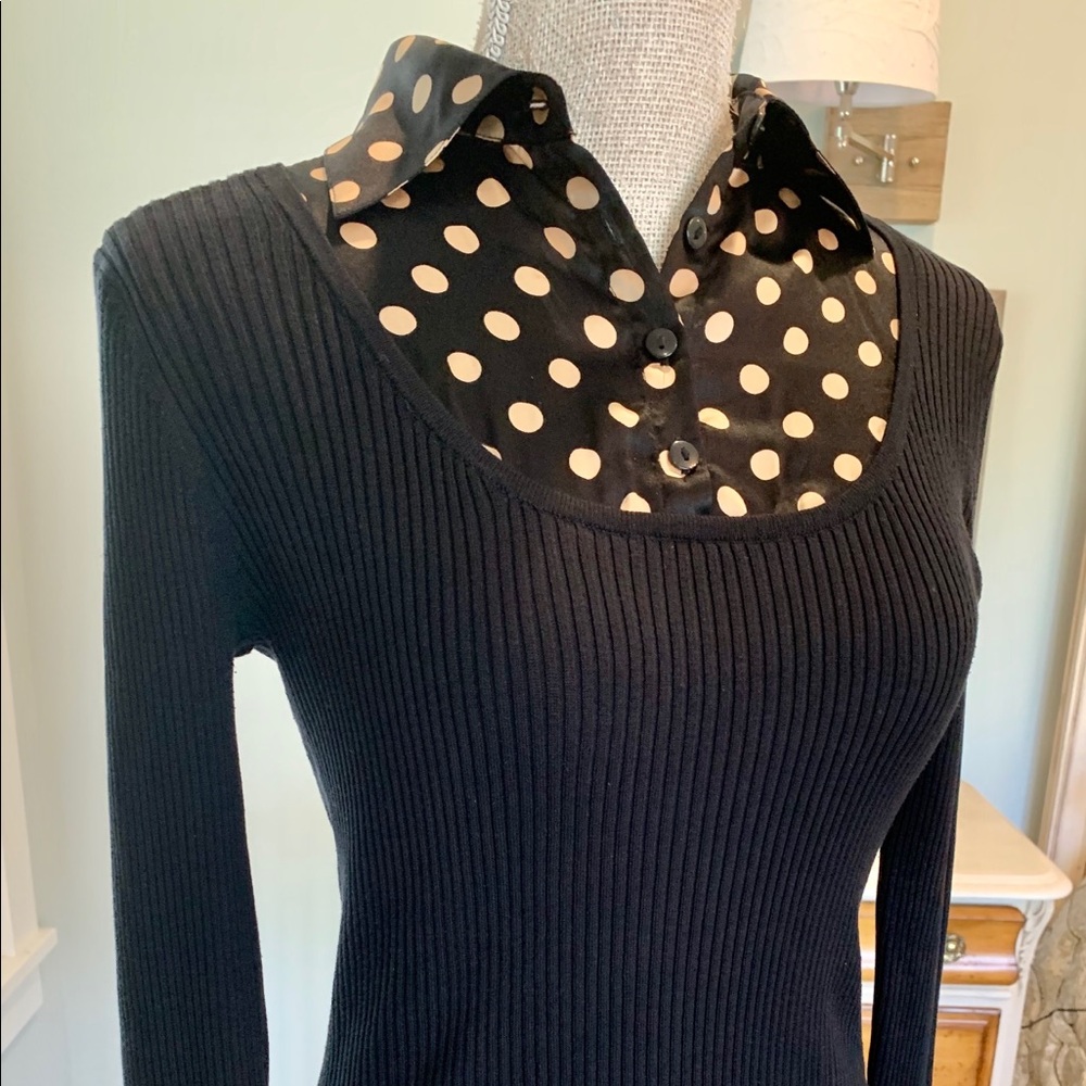 Macy’s Inc Black and Polka Dot Long Sleeve Sweater